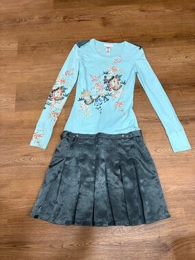 Custo Barcelona retro blue long sleeve mini dress